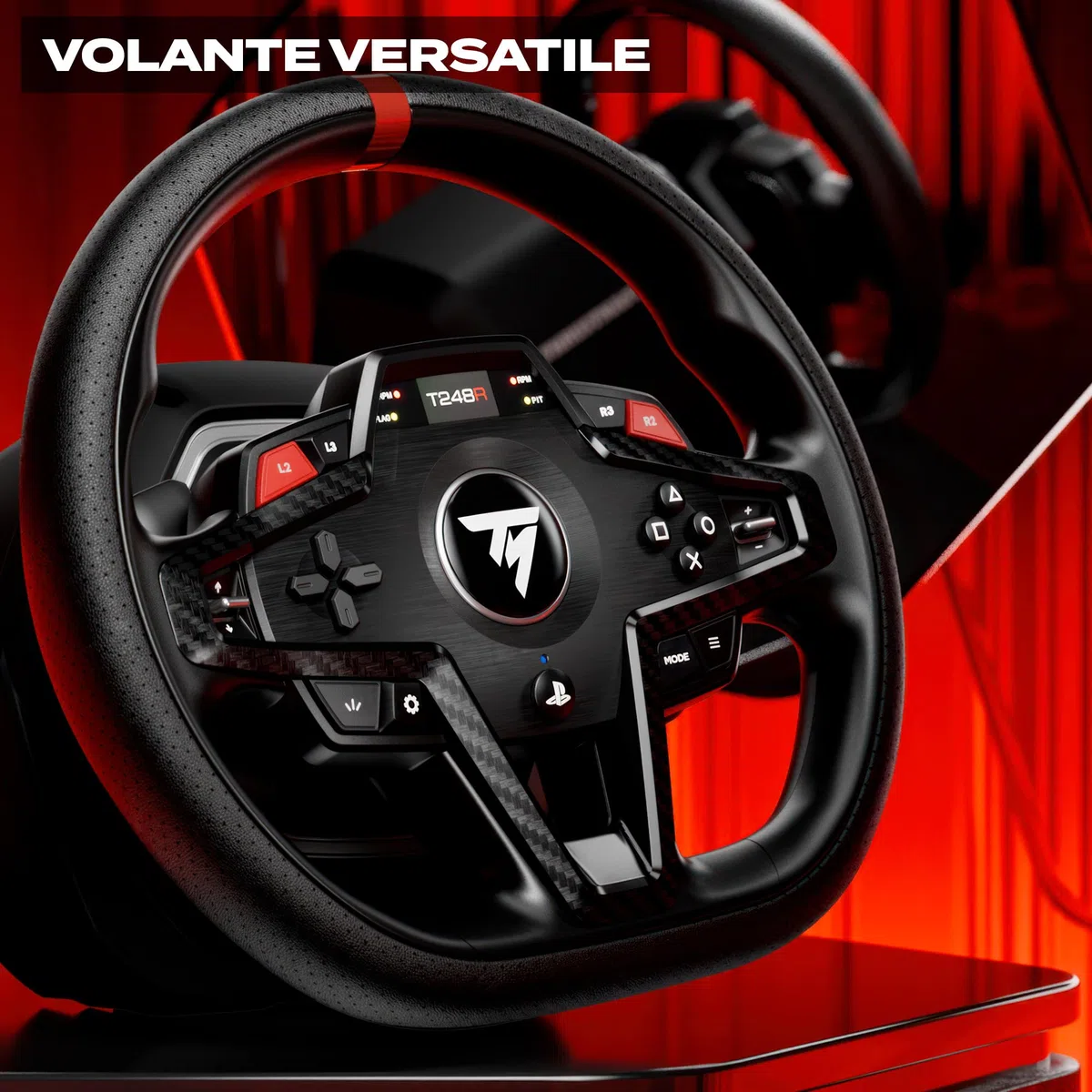 Thrustmaster T248R Volante da Corsa – Pelle Traforata Premium – Display Interattivo LCD – Force Feedback Ibrido 3.1 Nm – Include Pedali T3PM – PS5, PS4, PC