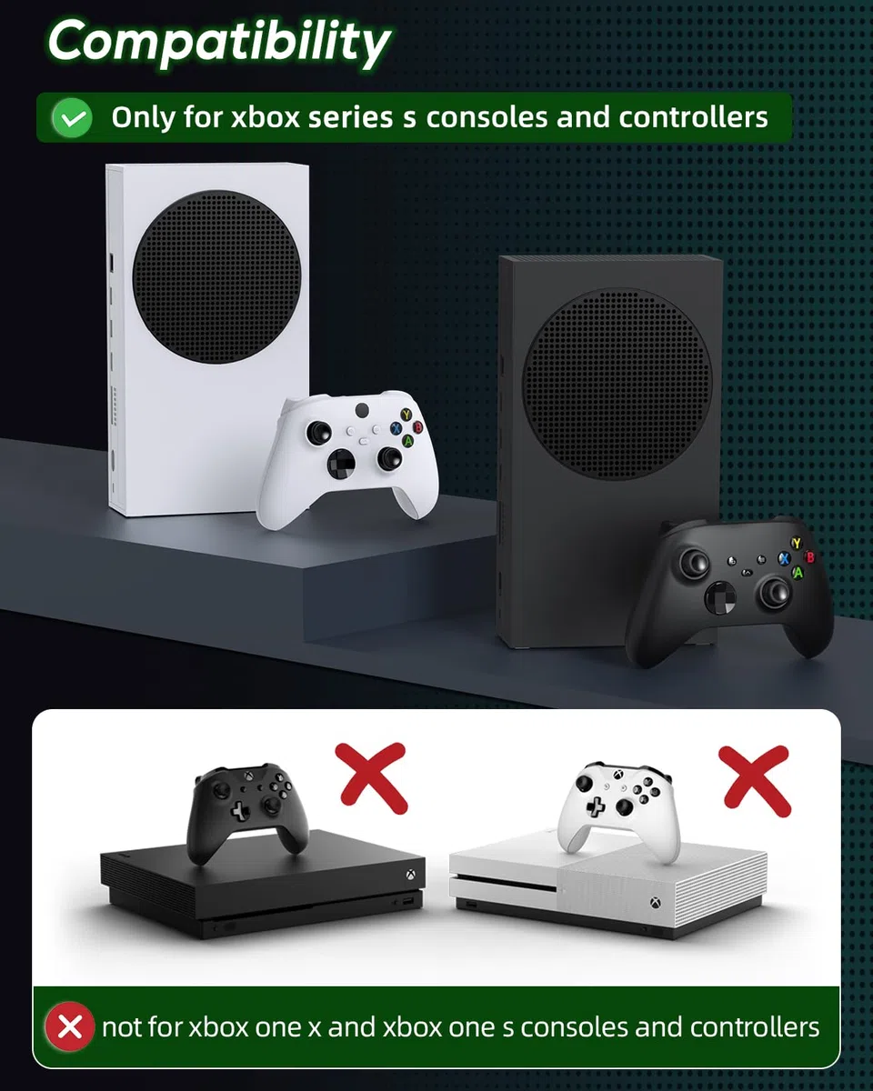 Supporto di raffreddamento e stazione di ricarica per Xbox Series S con striscia luminosa RGB, doppio caricatore di controller e ventola di raffreddamento per accessori console XSS con 2 batterie