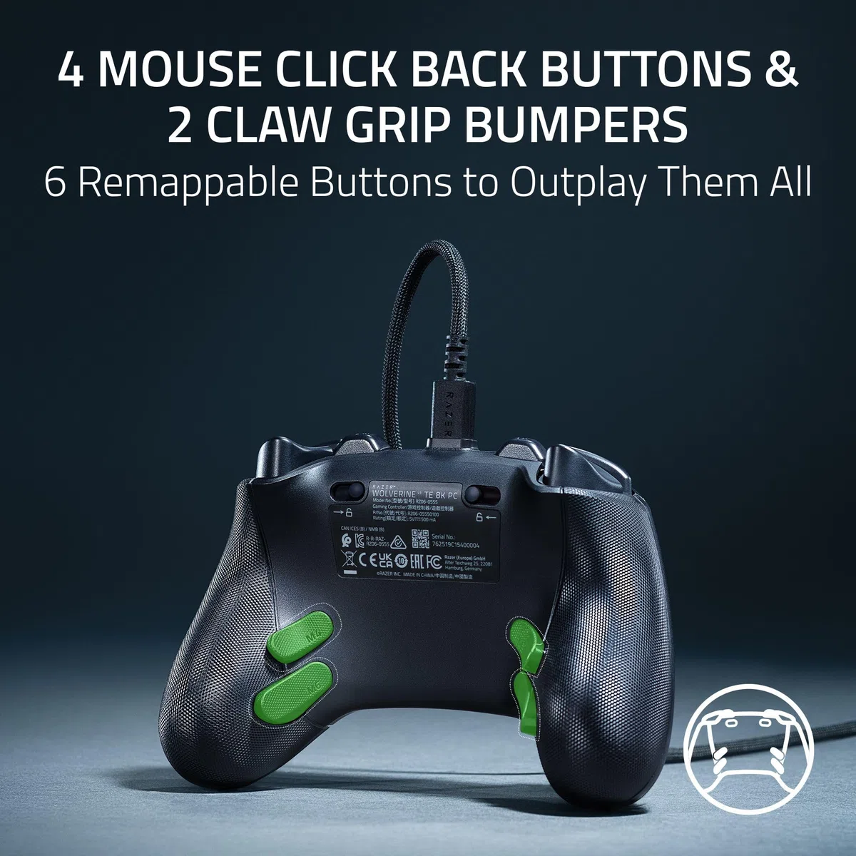 Razer Wolverine V3 Tournament Edition 8K PC Wired Gaming Controller: frequenza di polling 8000 Hz - levette TMR con tappi sostituibili - Design ergonomico - 6 pulsanti rimappabili - trigger rapidi