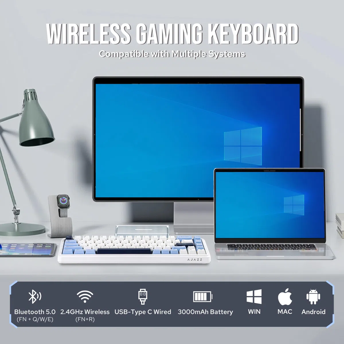 MechLands AK680 MAX 3 modalità Wireless Gaming Keyboard, frequenza di polling 8K, Rapid Trigger Magnetic Keyboard con interruttore effetto hall, struttura top, RGB (bianco)
