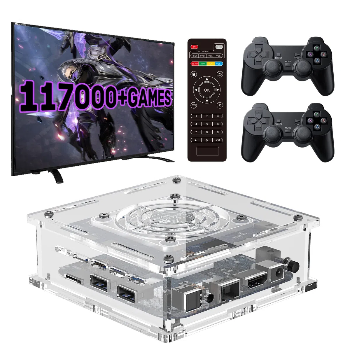 Console di gioco retrò con memoria da 256 GB e oltre 117.000 giochi precaricati, 2 controller wireless, compatibile con PS1/PSP/MAME, per uscita TV HD/AV 4K