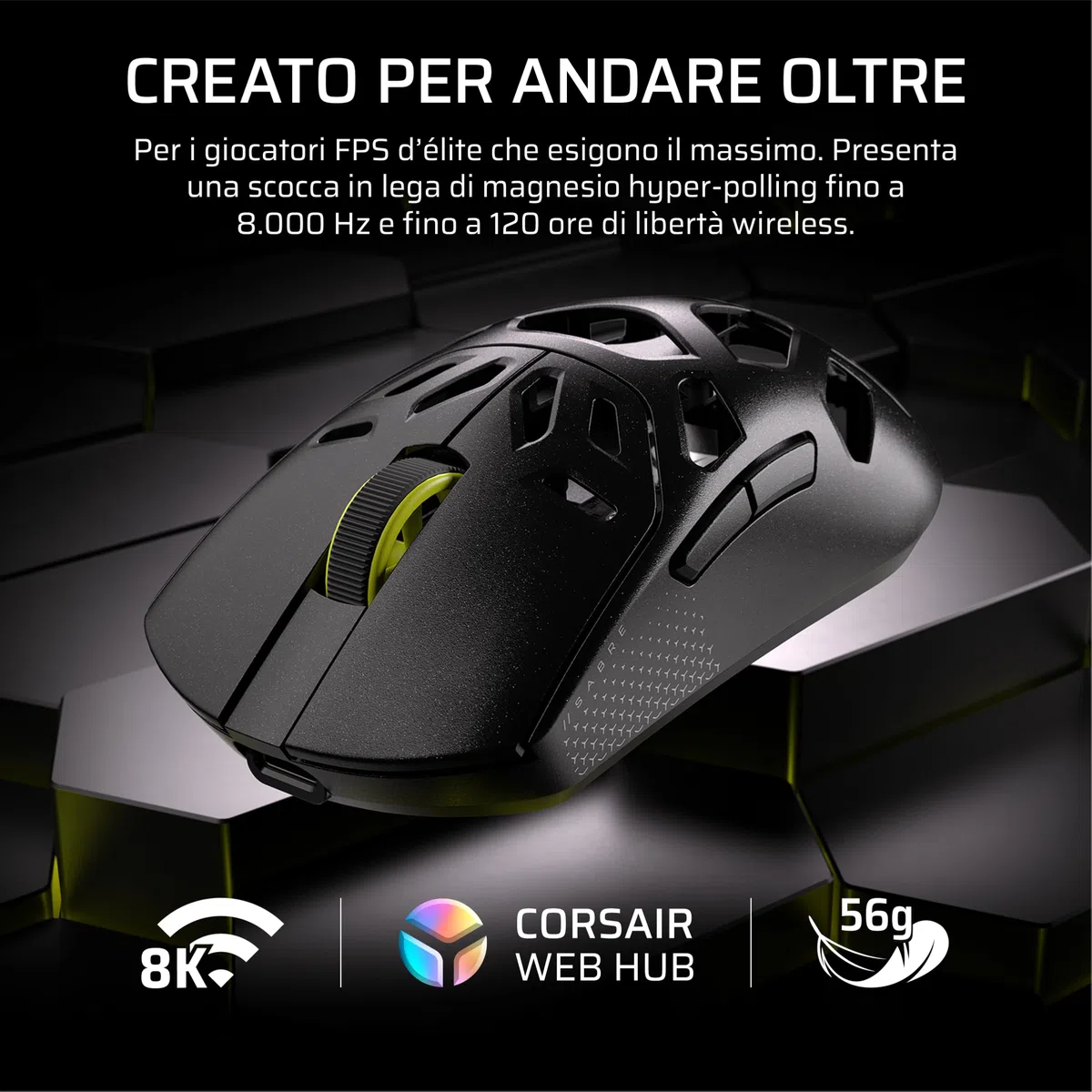 Corsair SABRE v2 PRO MG FPS Mouse Da Gioco Wireless – Nero | Sensore MARKSMAN S Da 33.000 DPI, Hyper-Polling a 8.000 Hz, Magnesio Resistente, Leggero, Batteria Fino a 120 Ore,