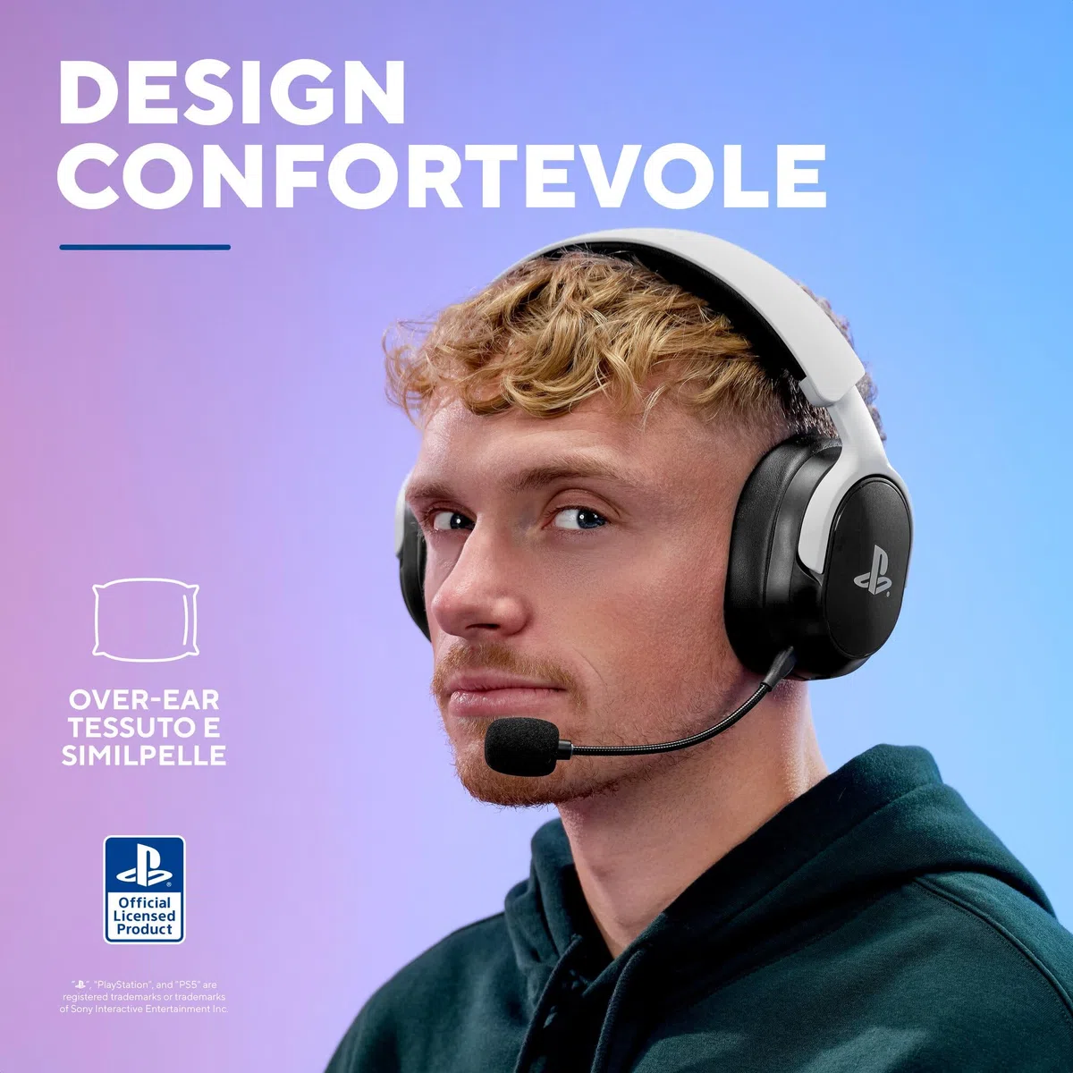 GXTrust 499BW Forta Cuffie Gaming Wireless con Licenza Ufficiale PlayStation 5, 2.4G Bassa Latenza, Ricevitore USB, 55 Ore di Gioco, Driver da 50 mm, Cuffie da Gaming PS5 Over Ear, Nero/Bianco
