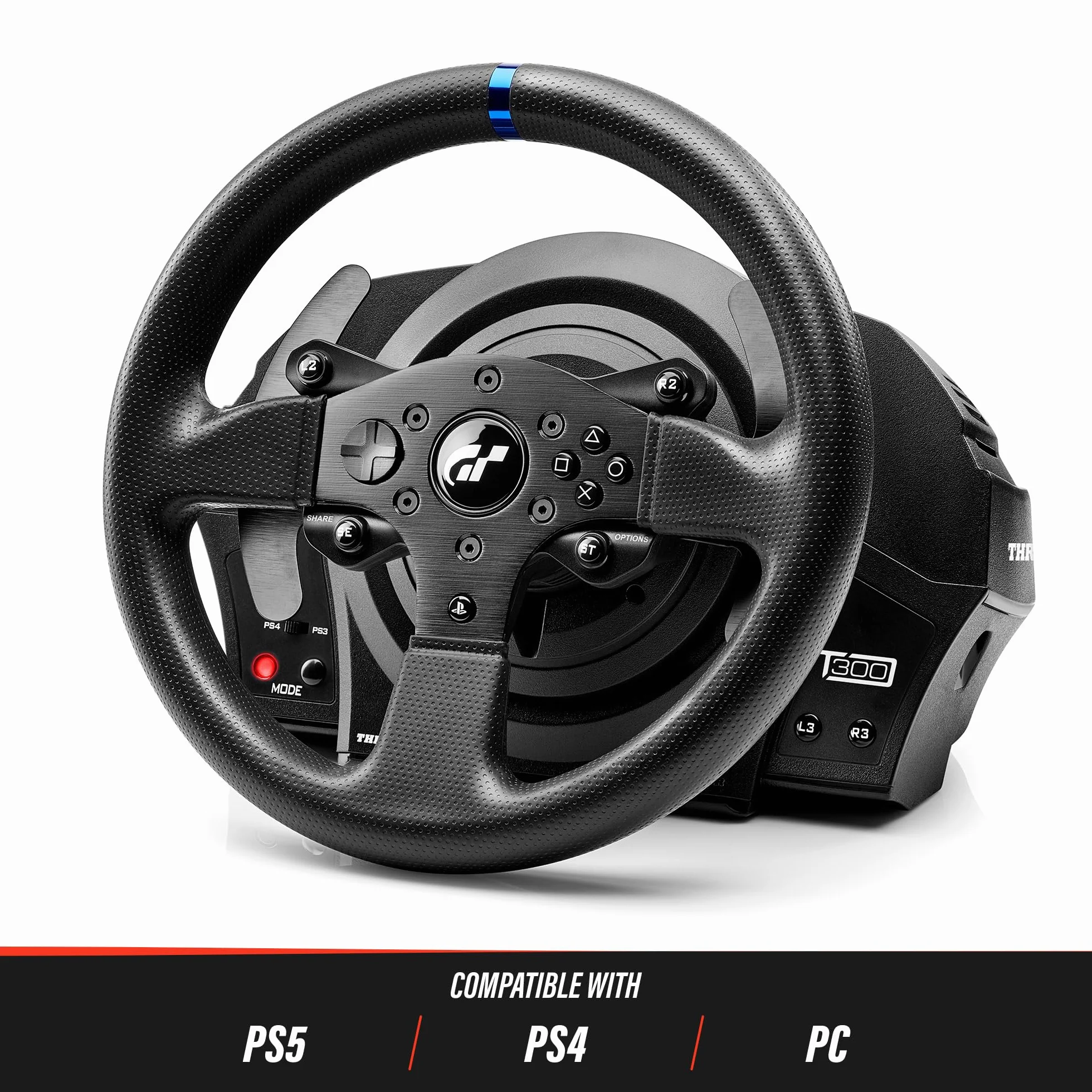 Thrustmaster T300 RS GT Volante da Corsa con Force Feedback - Licenza Ufficiale Gran Turismo - Compatibile con PS5 / PS4 / PC