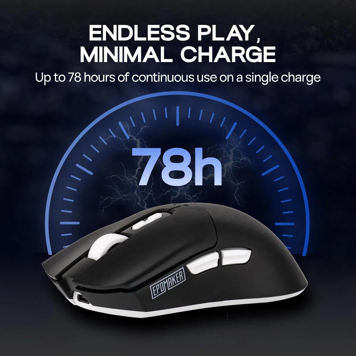 EPOMAKER Click Lite Mouse da Gioco Senza Fili, 800 to 24,000 DPI Adjustable, PAW3311 Sensor, 500mAh, 59g, 2.4G/BT/Wired Mice Ricaricabile con 5 Buttons programmabili per PC/Mac/Linux (Nero)