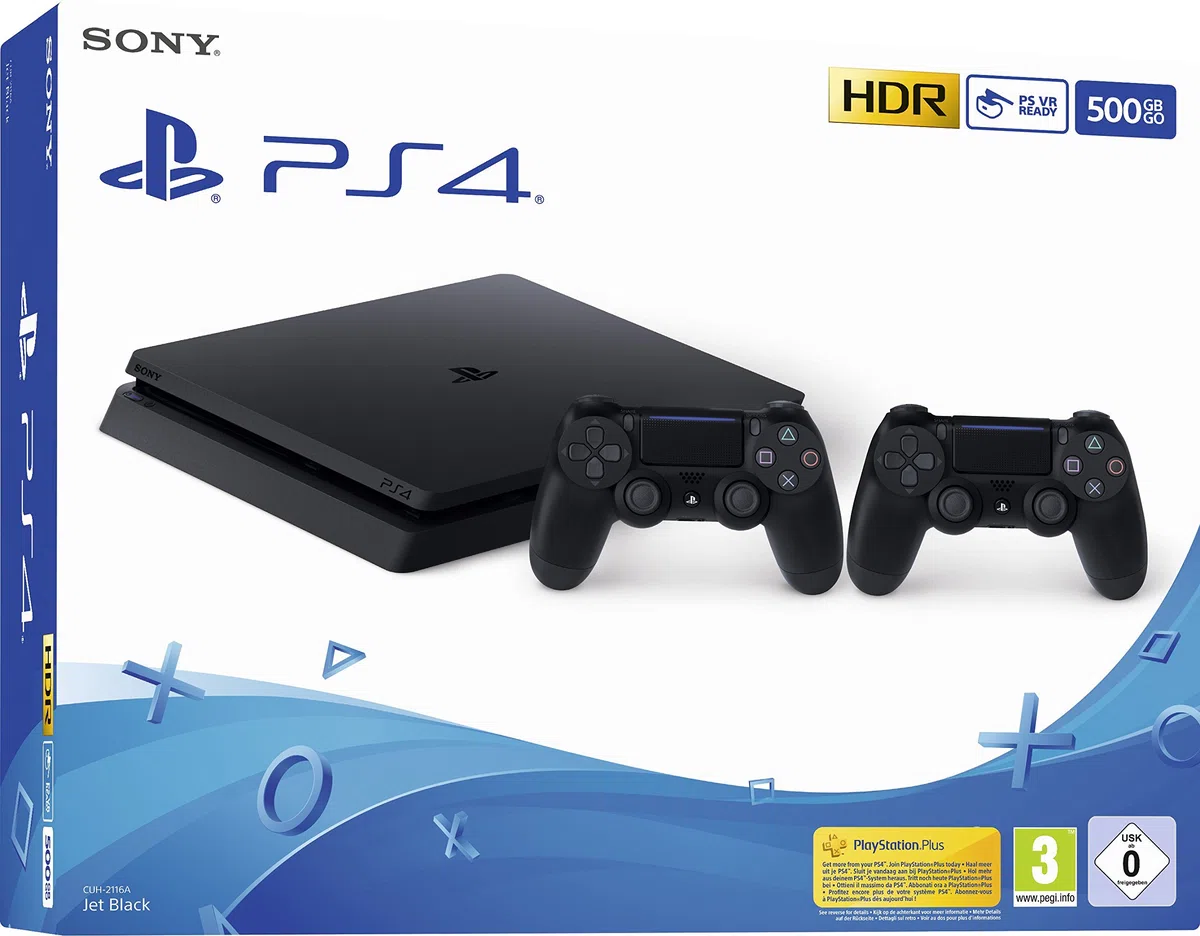 PS4 Slim 500GB Console z 2 Kontrolerami Jet Black