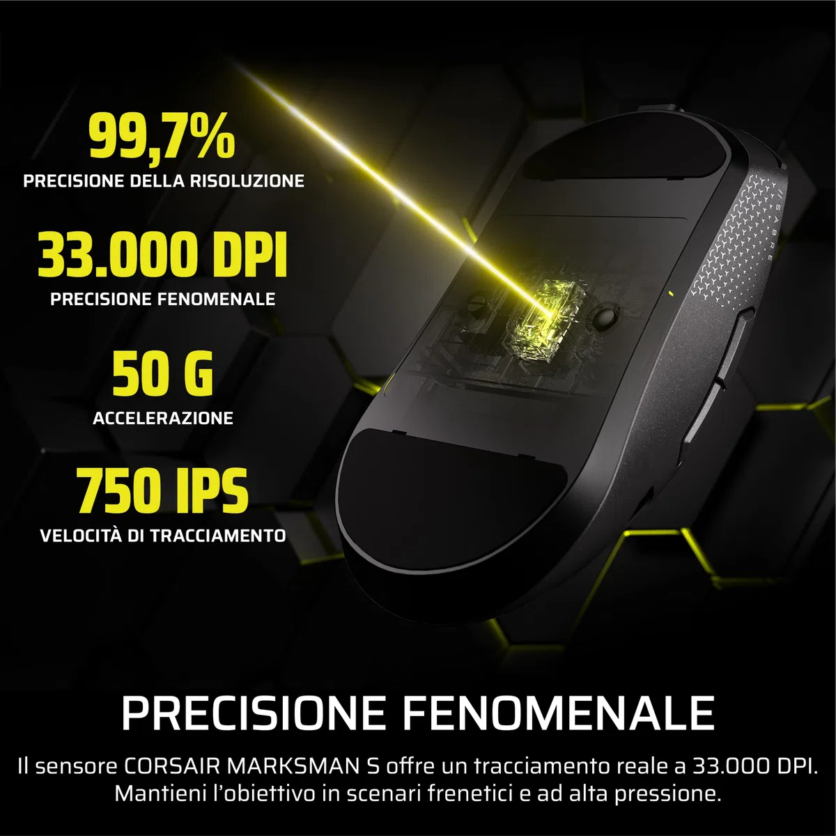 Corsair SABRE v2 PRO MG FPS Mouse Da Gioco Wireless – Nero | Sensore MARKSMAN S Da 33.000 DPI, Hyper-Polling a 8.000 Hz, Magnesio Resistente, Leggero, Batteria Fino a 120 Ore,