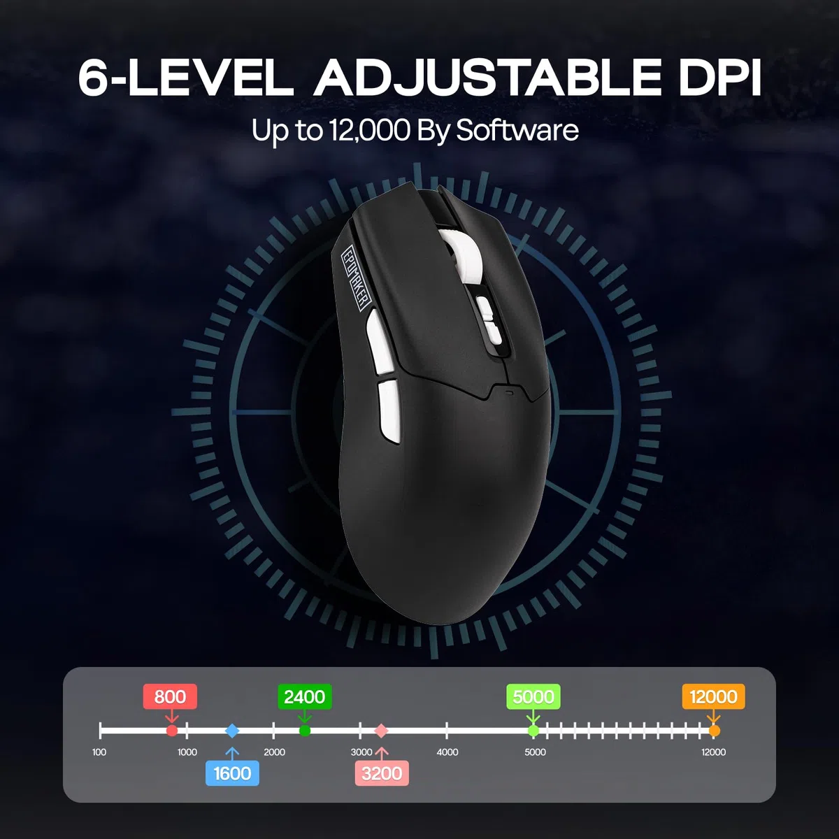 EPOMAKER Click Lite Mouse da Gioco Senza Fili, 800 to 24,000 DPI Adjustable, PAW3311 Sensor, 500mAh, 59g, 2.4G/BT/Wired Mice Ricaricabile con 5 Buttons programmabili per PC/Mac/Linux (Nero)