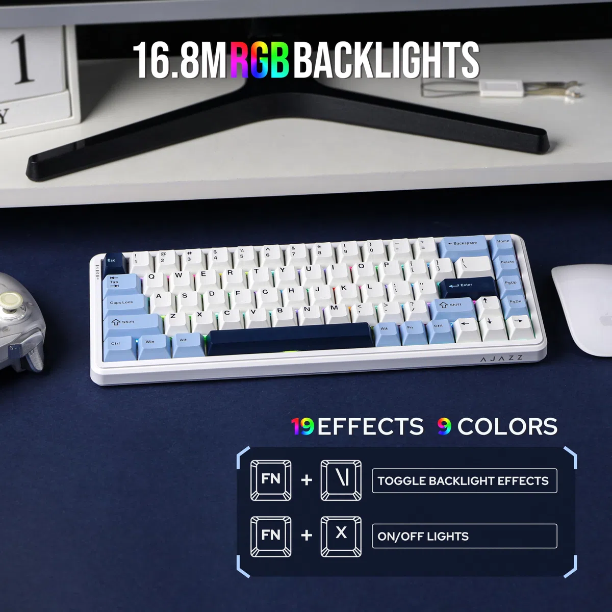 MechLands AK680 MAX 3 modalità Wireless Gaming Keyboard, frequenza di polling 8K, Rapid Trigger Magnetic Keyboard con interruttore effetto hall, struttura top, RGB (bianco)