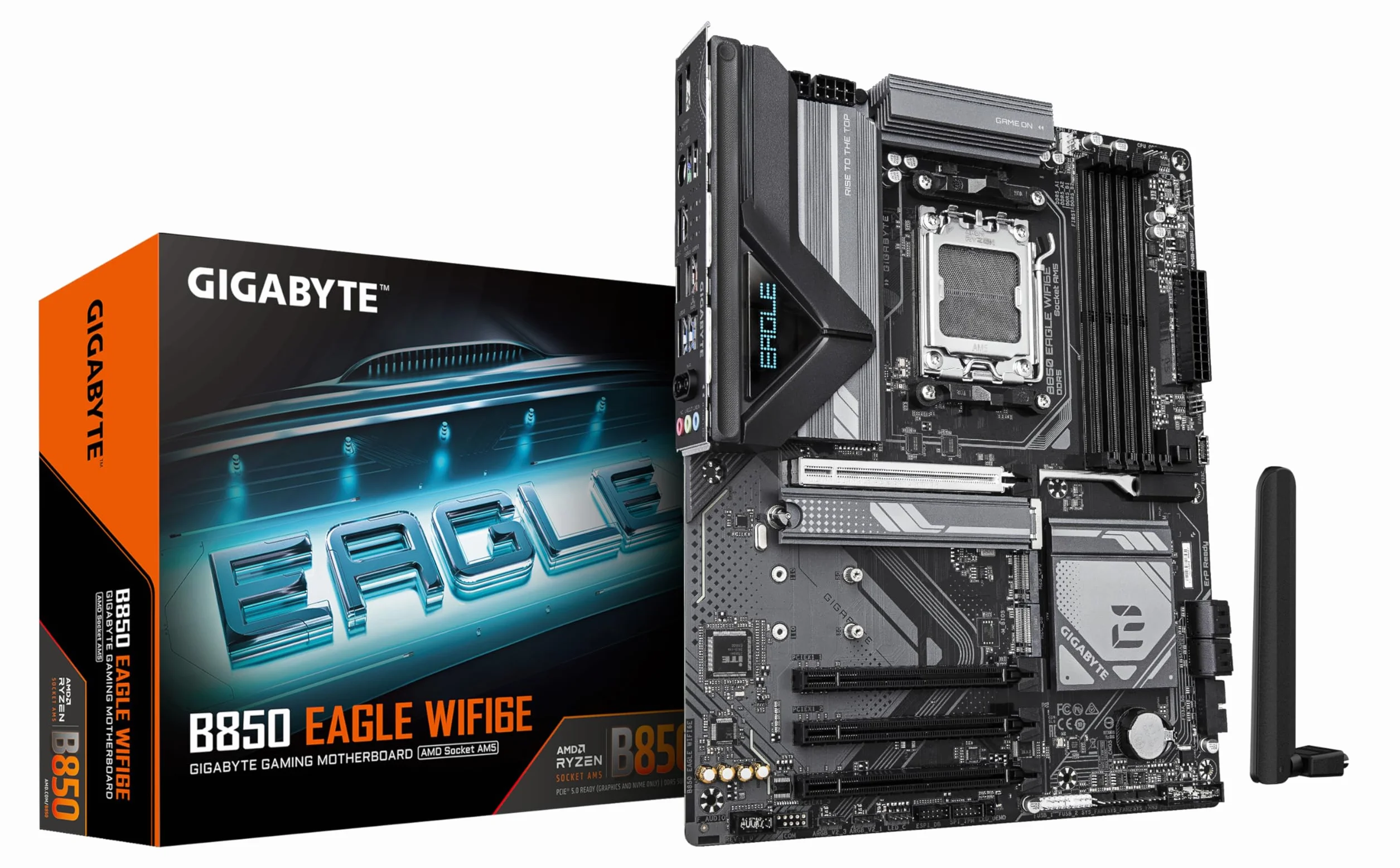 GIGABYTE B850 EAGLE WIFI6E Scheda Madre - CPU AMD Ryzen Serie 9000, VRM digitale 8+2+2 fasi, fino a 8200MHz DDR5 (OC), 1xPCIe 5.0 + 2xPCIe 4.0 M.2, LAN GbE, WIFI 6E, USB 3.2 Gen 2