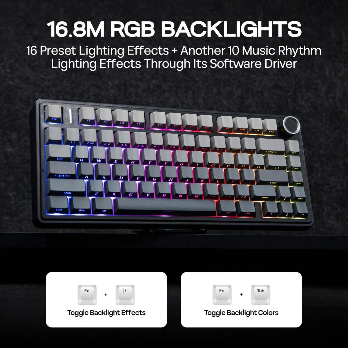 MechLands AULA F75 PRO - Tastiera meccanica 75% cremosa personalizzata BT5.0/USB-C/2,4 GHz, struttura della guarnizione, hot swap, manopola, RGB, interruttori Mietitore, per Windows/Mac (nero sfumato)