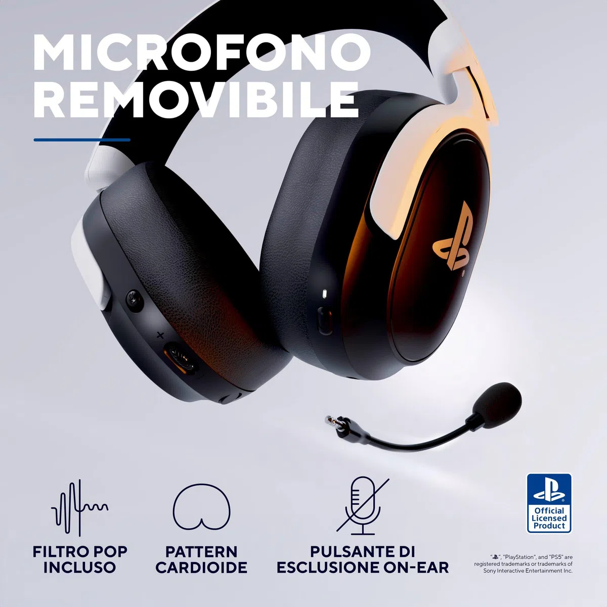 GXTrust 499BW Forta Cuffie Gaming Wireless con Licenza Ufficiale PlayStation 5, 2.4G Bassa Latenza, Ricevitore USB, 55 Ore di Gioco, Driver da 50 mm, Cuffie da Gaming PS5 Over Ear, Nero/Bianco