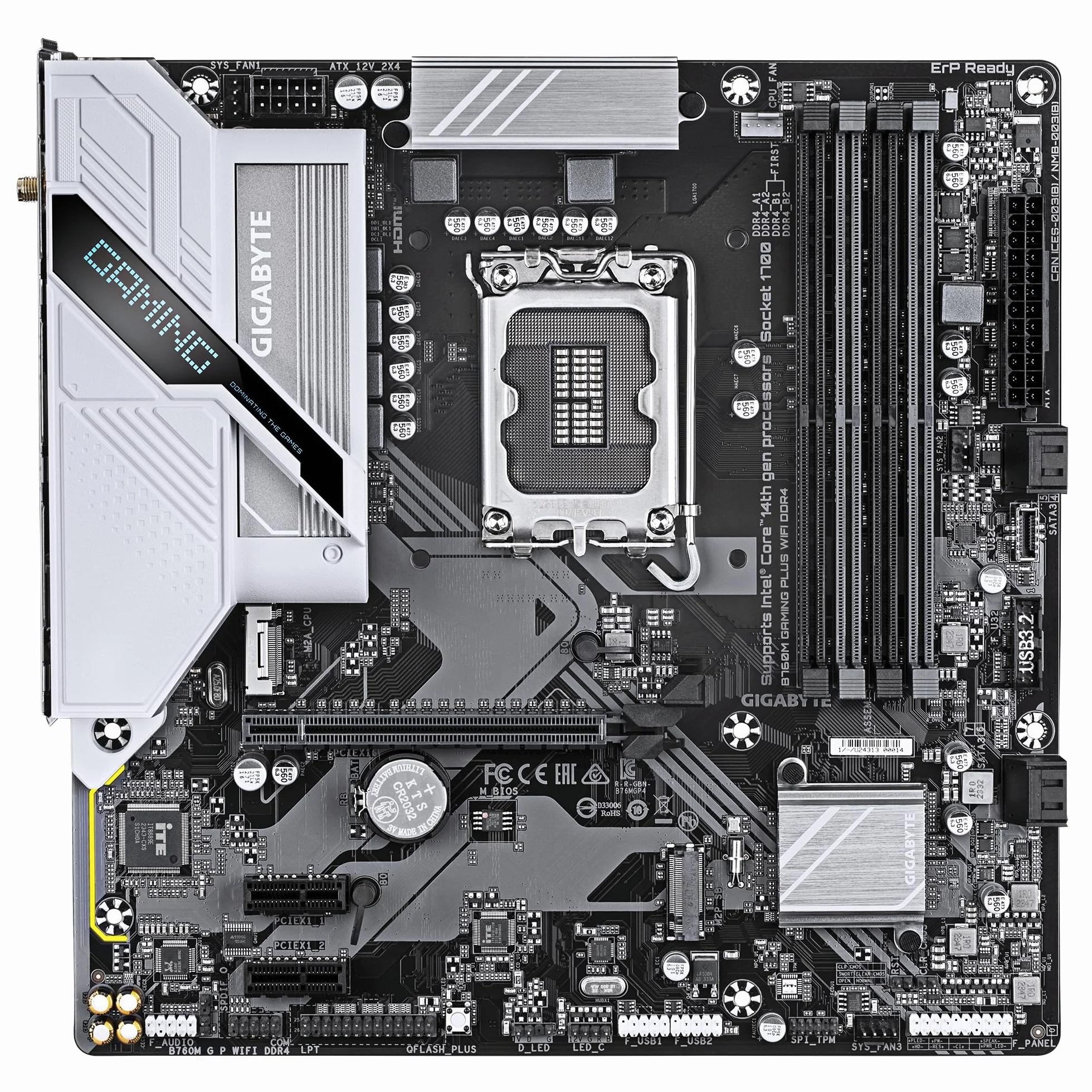 GIGABYTE B760M GAMING PLUS WIFI DDR4 Scheda madre - Supporta CPU Intel Core di 14a generazione, VRM a 4+1+1 fasi, fino a 5333 MHz DDR4 (OC), 2xPCIe 4.0 M.2, Wi-Fi 6, LAN 1 GbE, USB 3.2 Gen 1