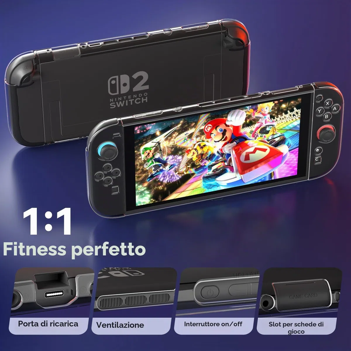Cover Protettiva per Nintendo Switch 2 2025, Custodia Trasparente in TPU Resistente a Urti e Graffi, con Supporto, 2 Protettori di Schermo e 2 Cappucci per Manopola del Pollice