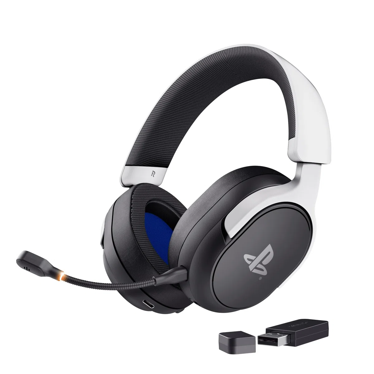 GXTrust 499BW Forta Cuffie Gaming Wireless con Licenza Ufficiale PlayStation 5, 2.4G Bassa Latenza, Ricevitore USB, 55 Ore di Gioco, Driver da 50 mm, Cuffie da Gaming PS5 Over Ear, Nero/Bianco
