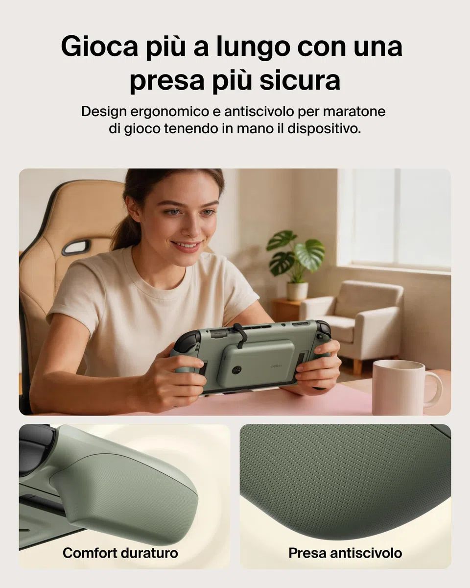 Belkin Gaming Impugnatura Ricarica Nintendo Switch 2, Power bank 10K, Verde | Caricatore Portatile 10000mAh, 30W, Caricatore Magnetico, Compatibilità Supporto, Maniglia Antiscivolo Ergonomica, Display