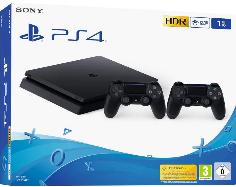Sony PS4 Console Slim 1TB + 2 Controllers Dual Shock 4 Nero