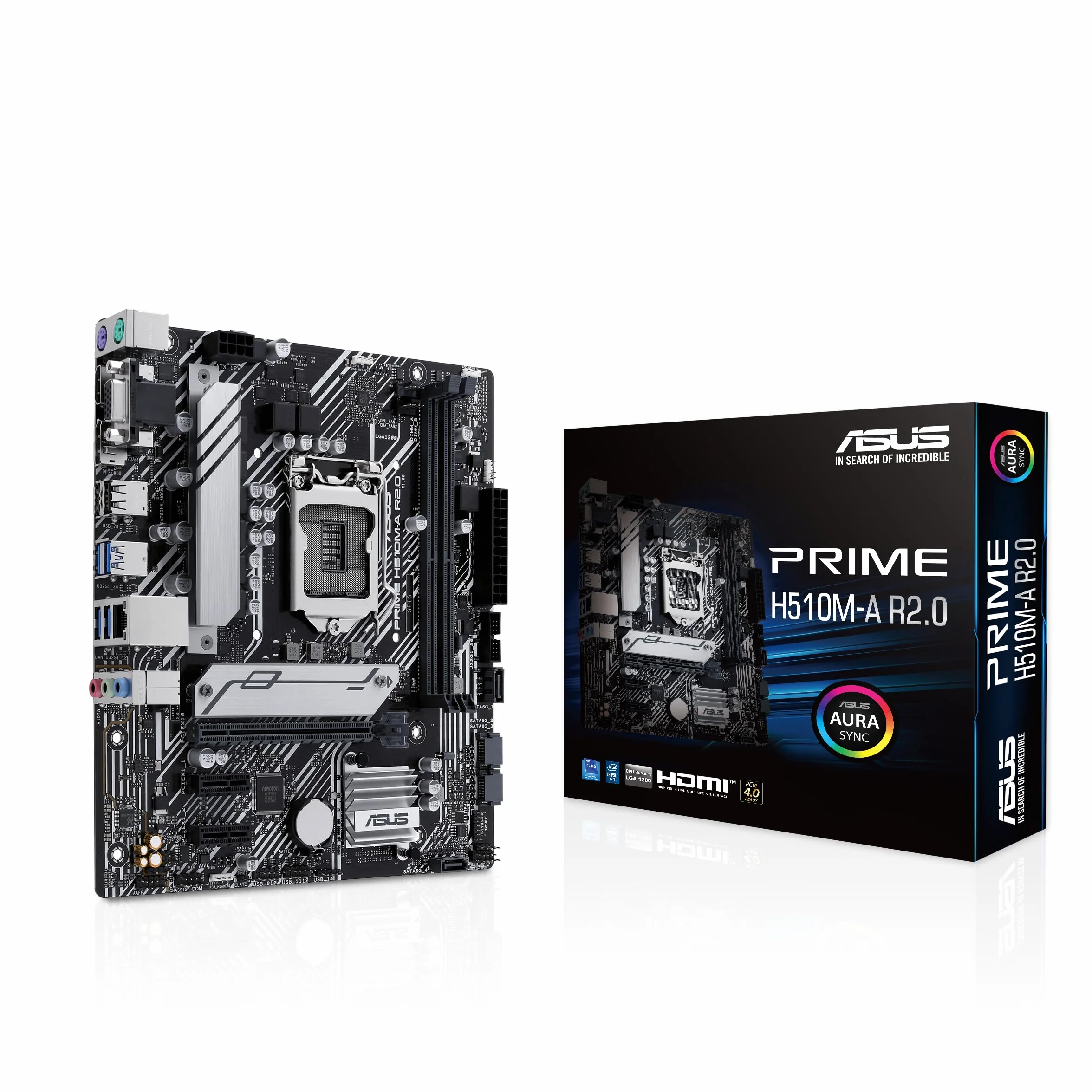 ASUS PRIME H510M-A R2.0 Scheda madre Intel Micro ATX, DDR4 LGA 1200, 4 SATA 6Gb/s, slot M.2, Ethernet Realtek, DisplayPort, HDMI, USB 3.2 Gen 2 e Type-C, Aura Sync