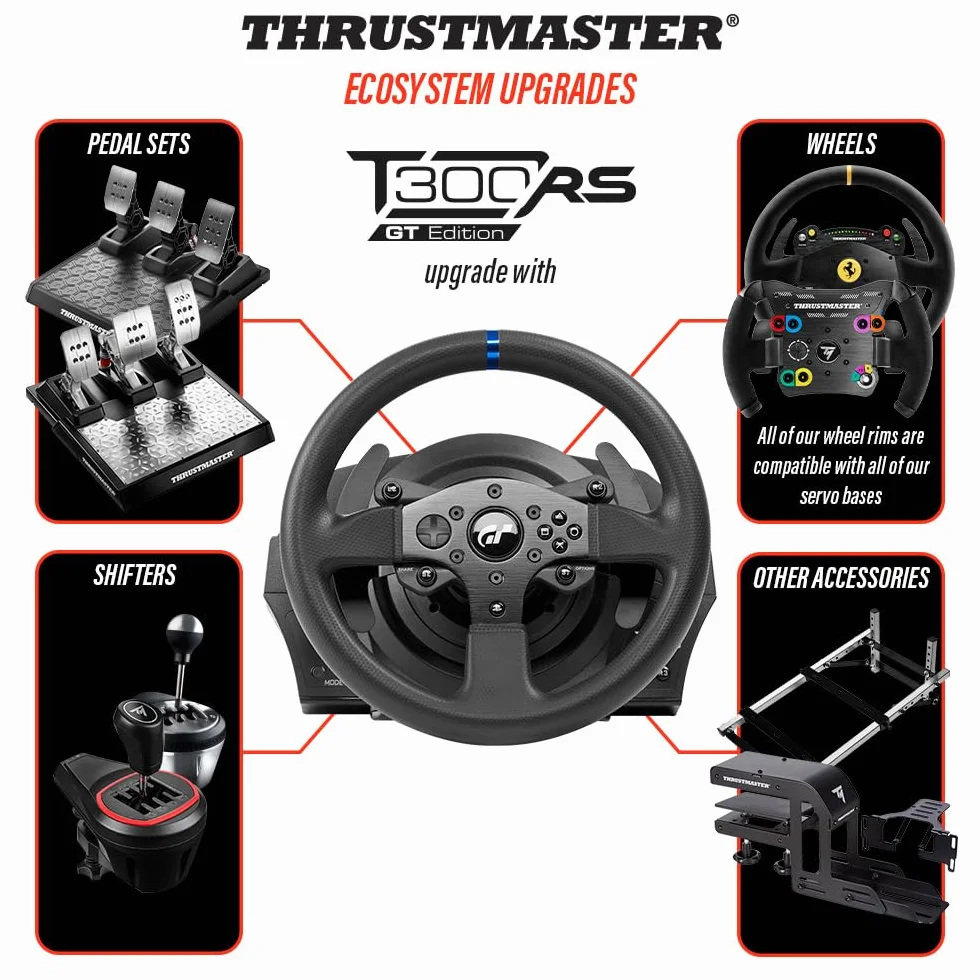 Thrustmaster T300 RS GT Volante da Corsa con Force Feedback - Licenza Ufficiale Gran Turismo - Compatibile con PS5 / PS4 / PC