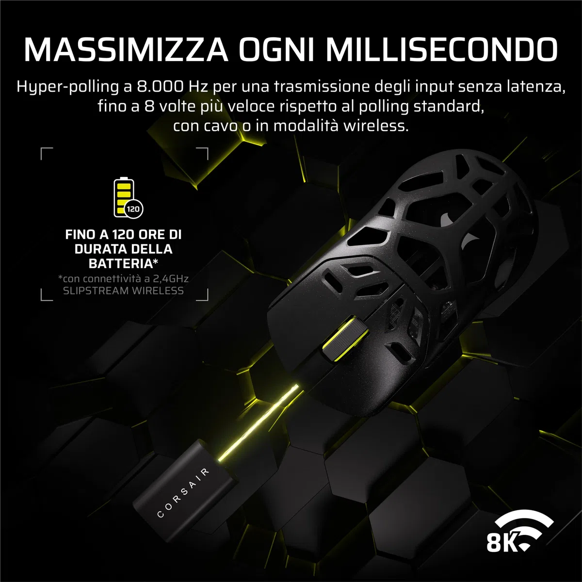 Corsair SABRE v2 PRO MG FPS Mouse Da Gioco Wireless – Nero | Sensore MARKSMAN S Da 33.000 DPI, Hyper-Polling a 8.000 Hz, Magnesio Resistente, Leggero, Batteria Fino a 120 Ore,