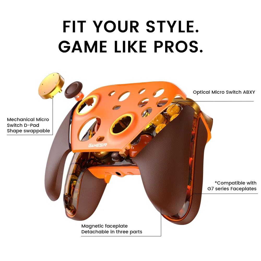 GameSir G7 Pro Controller Cablato per Xbox One, Xbox Series X/S, Controller Wireless per PC con Stick TMR, Trigger Analogici a Effetto Hall, Jack Audio da 3,5 mm – Amber Flame