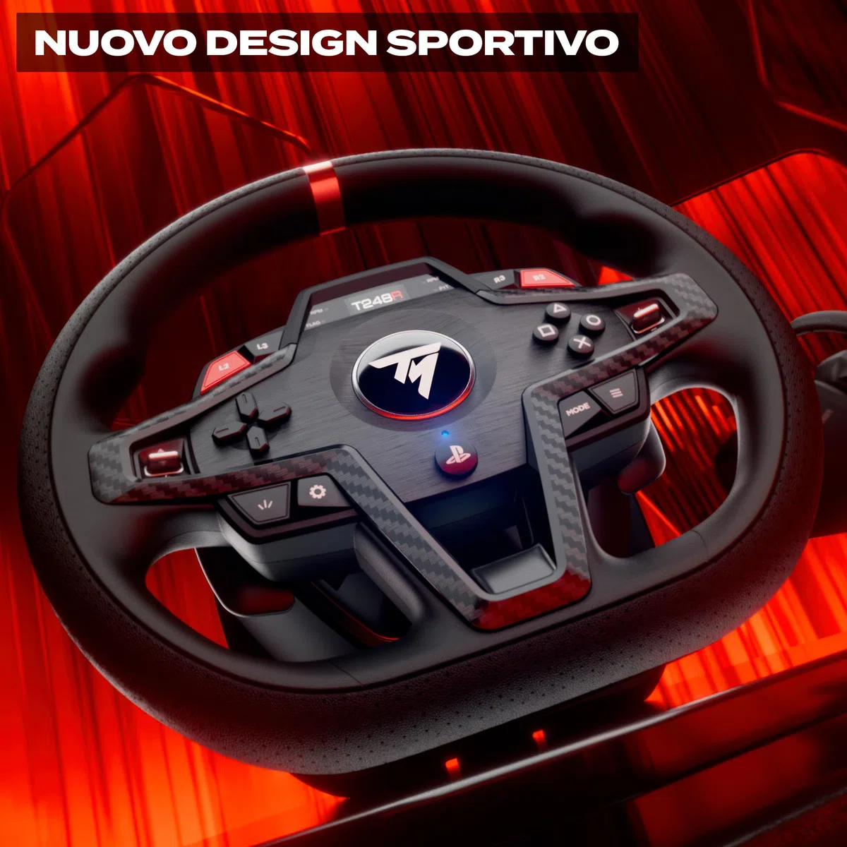 Thrustmaster T248R Volante da Corsa – Pelle Traforata Premium – Display Interattivo LCD – Force Feedback Ibrido 3.1 Nm – Include Pedali T3PM – PS5, PS4, PC