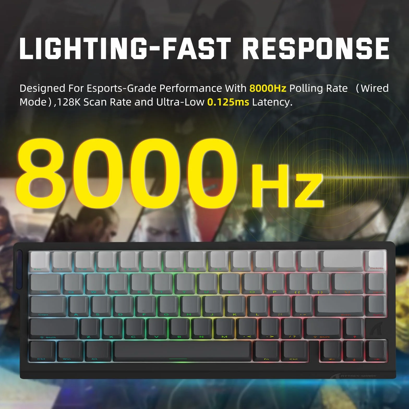 MAMBASNAKE X ATTACK SHARK X68PRO HE Tastiera Gaming Wireless Rapid Trigger,BT/2.4G/Cablata,Interruttore Magnetico 0,01mm RT,8KHz,Punto di Attivazione Regolabile,5000mAh,RGB,per PC/Mac-Sfumatura Nera