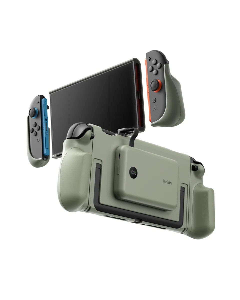 Belkin Gaming Impugnatura Ricarica Nintendo Switch 2, Power bank 10K, Verde | Caricatore Portatile 10000mAh, 30W, Caricatore Magnetico, Compatibilità Supporto, Maniglia Antiscivolo Ergonomica, Display