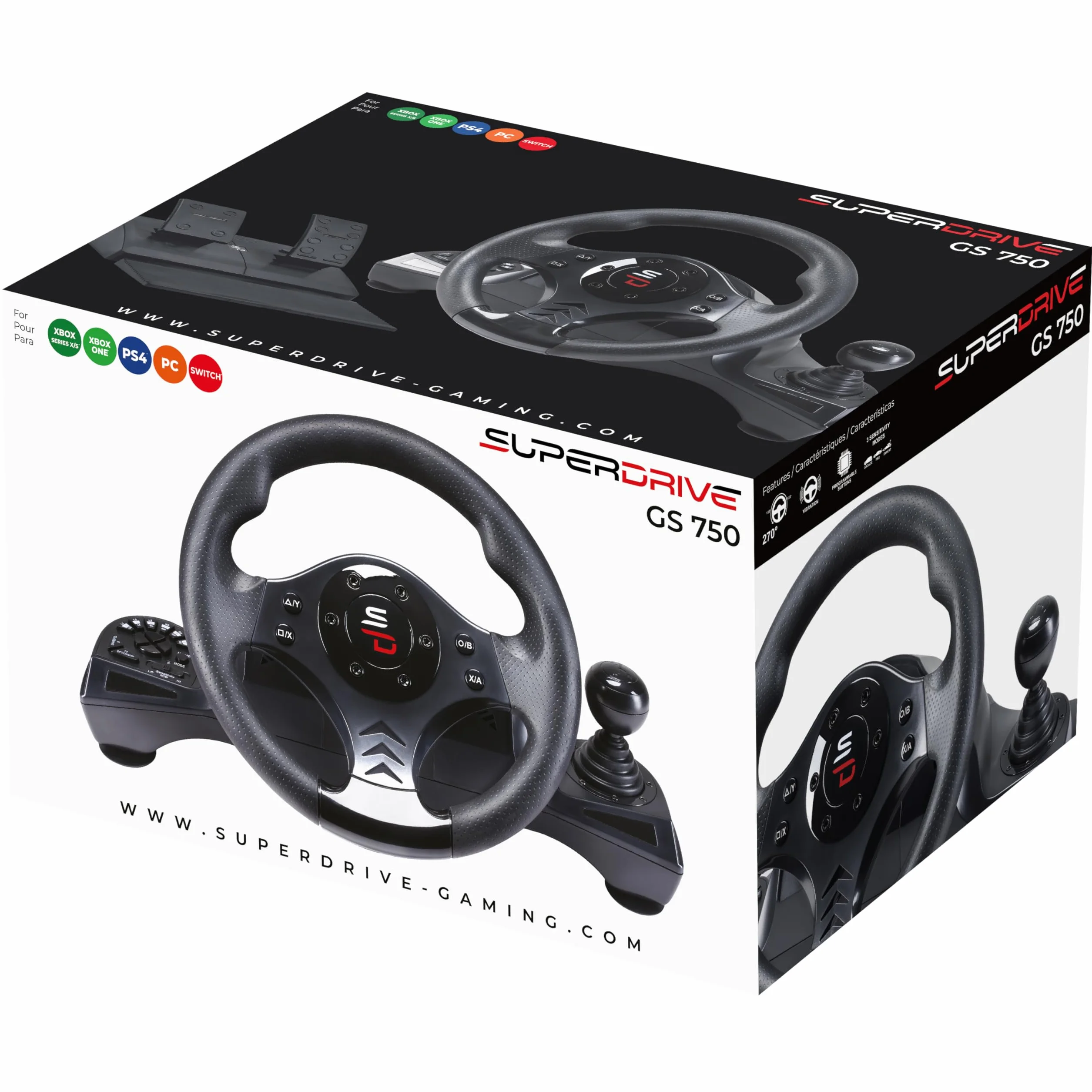 Superdrive, Volante Gs750 con Pedali, Paddles, Shifter E Vibrazione per Xbox Serie X/S, PS4, Xbox One, PC (Programmabile Per Tutti I Giochi