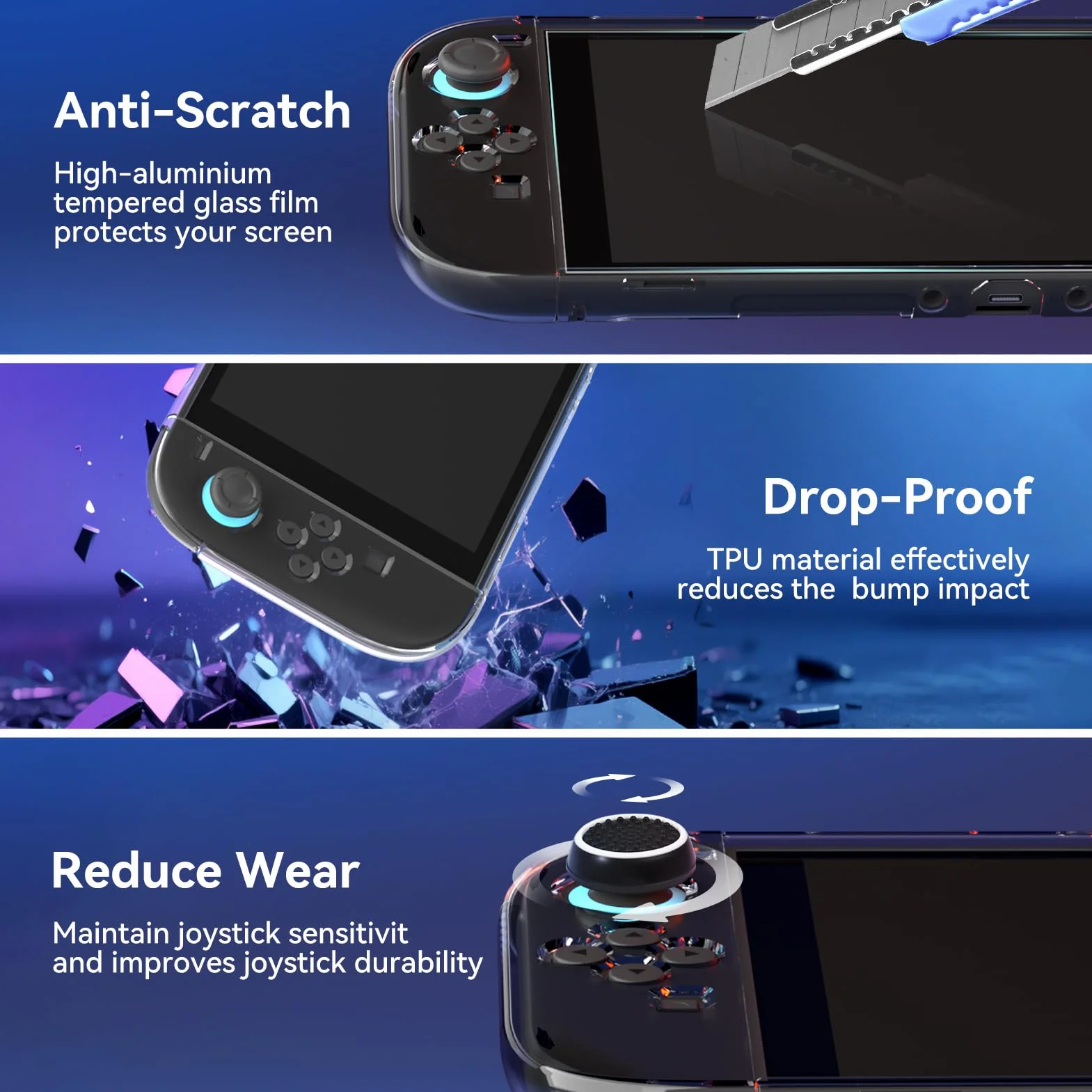 Cover Protettiva per Nintendo Switch 2 2025, Custodia Trasparente in TPU Resistente a Urti e Graffi, con Supporto, 2 Protettori di Schermo e 2 Cappucci per Manopola del Pollice