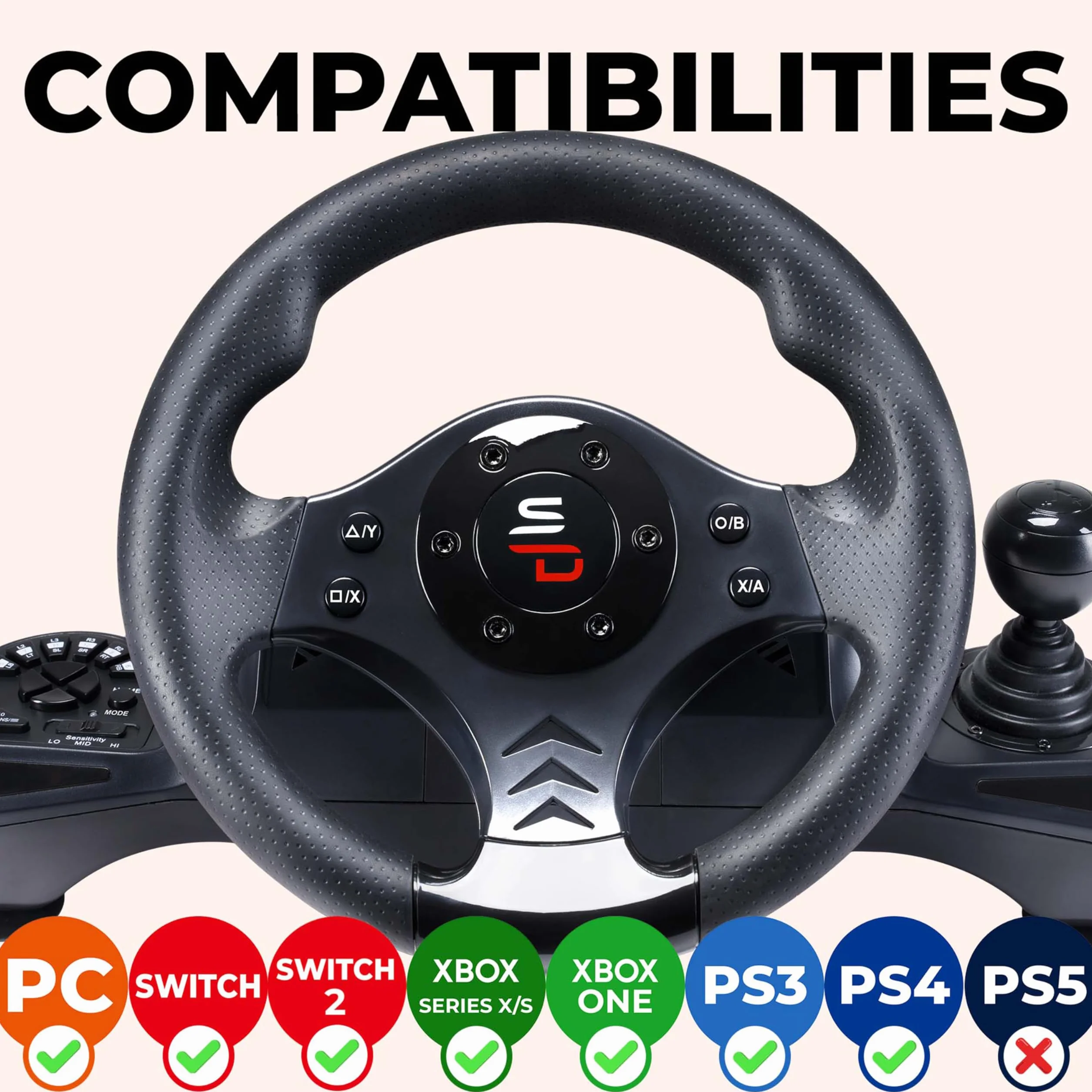 Superdrive, Volante Gs750 con Pedali, Paddles, Shifter E Vibrazione per Xbox Serie X/S, PS4, Xbox One, PC (Programmabile Per Tutti I Giochi