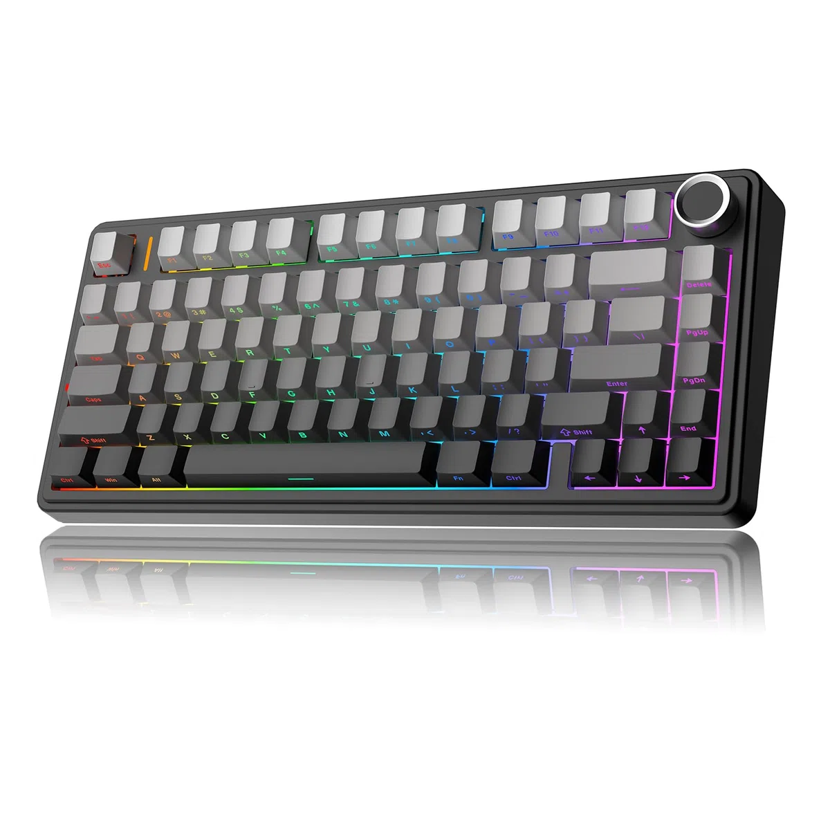 MechLands AULA F75 PRO - Tastiera meccanica 75% cremosa personalizzata BT5.0/USB-C/2,4 GHz, struttura della guarnizione, hot swap, manopola, RGB, interruttori Mietitore, per Windows/Mac (nero sfumato)