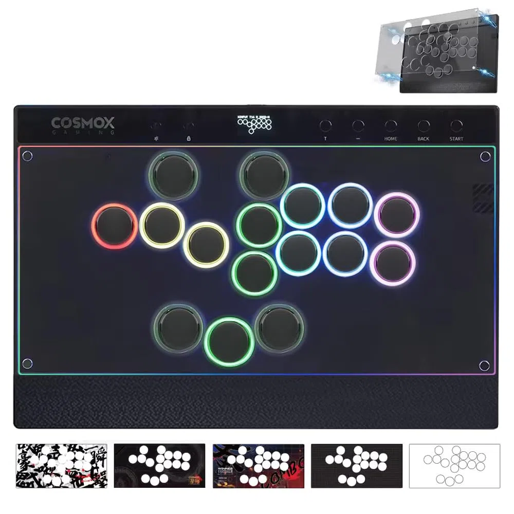 Haute42 C16 Leverless Arcade Controller - Magnetic Detachable Panel, RGB Button Rims, Tournament Lock Switch - Compatibile con Switch 2/Switch/PC/PS3/PS4/Steam