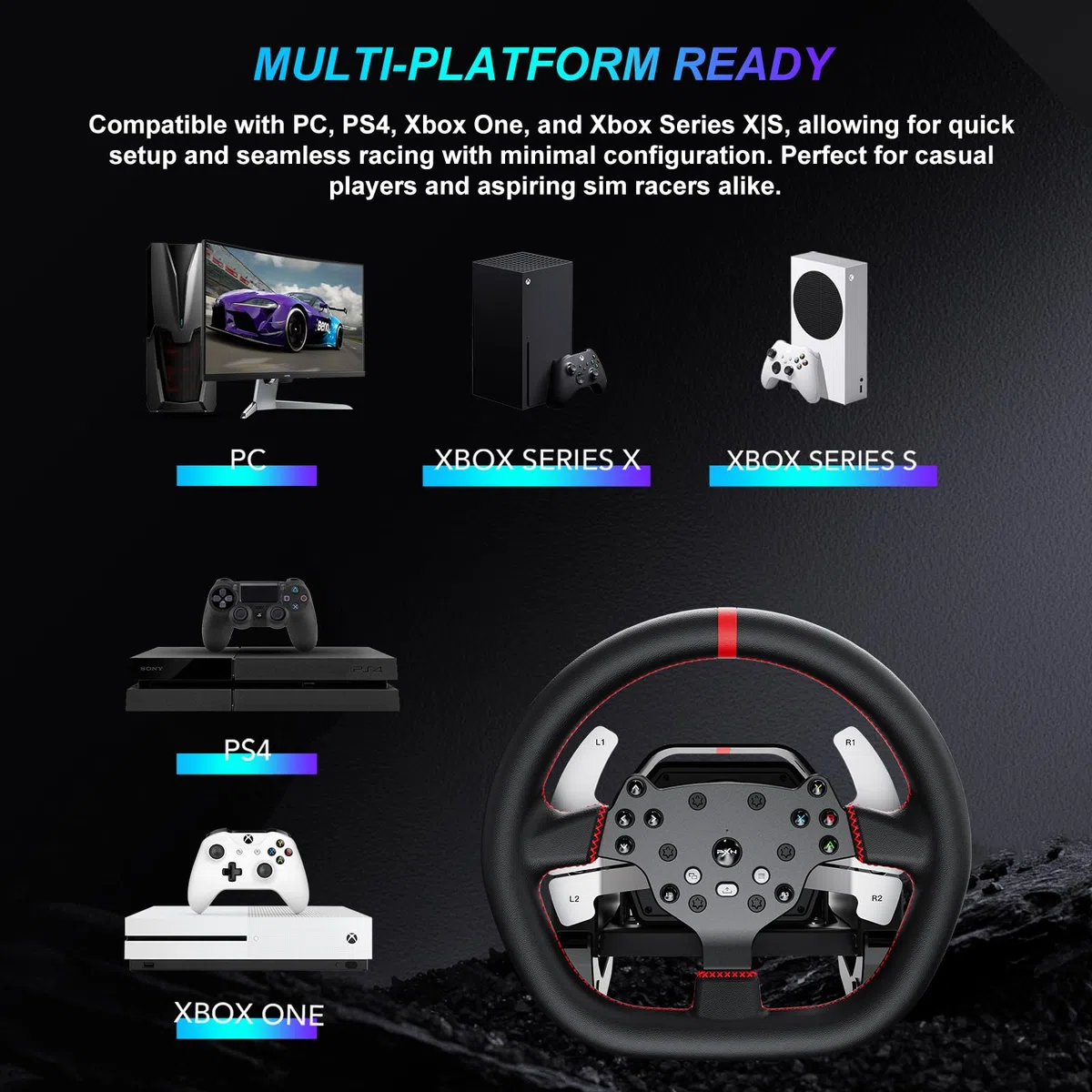 PXN V10 Ultra Volante da Gioco – Base con Motore Servo Direct Drive 3,2 Nm Force Feedback, Pedali PD HM Acceleratore & Freno, Volante 270mm – Volante Sim Racing per PC, PS4 & Xbox