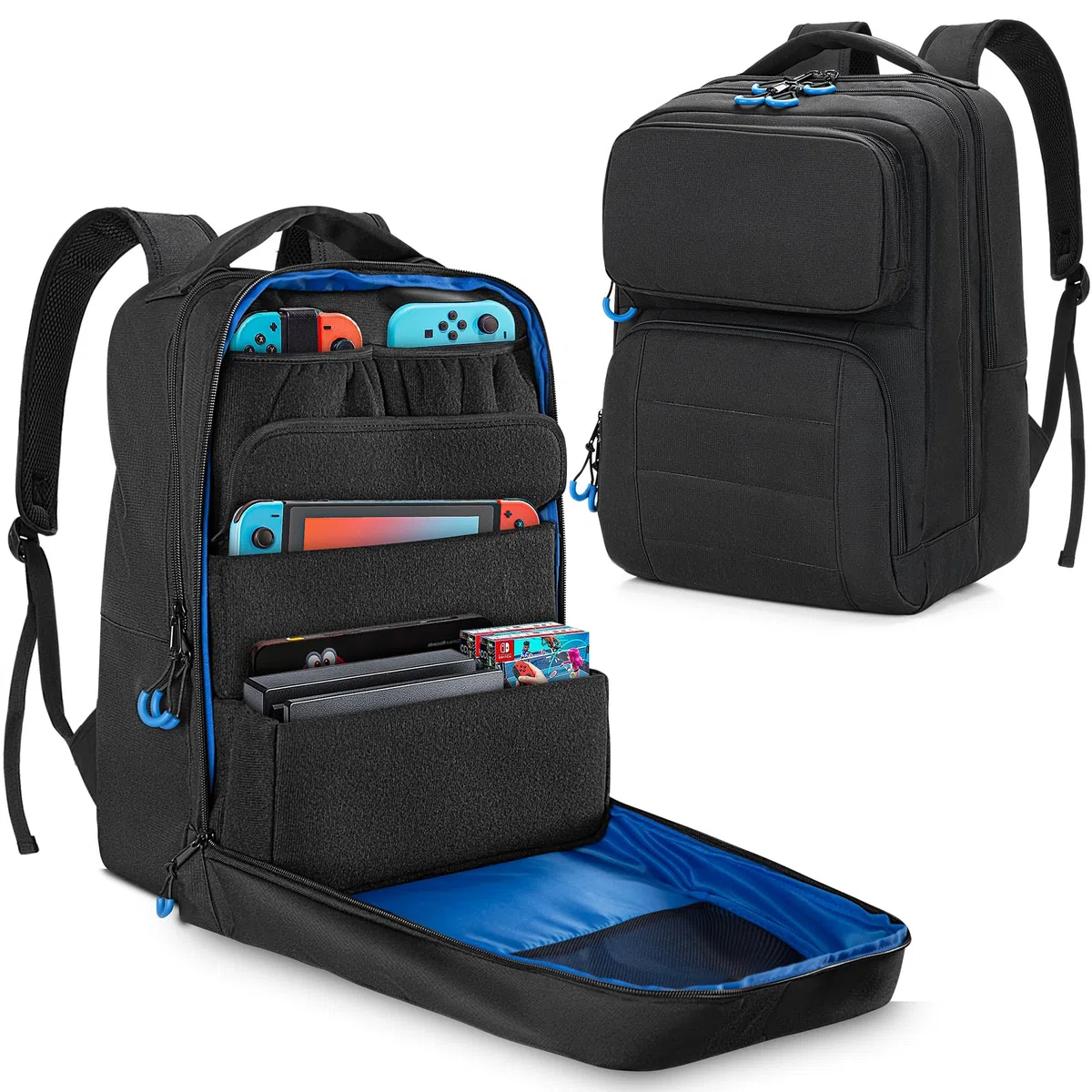 PGmoon Zaino Compatibile con Switch/Lite/OLED Model/Steam Deck, Custodia Separata Compatibile con Switch Game Card, Molte Tasche per Cuffie Gaming, Dock Set, Controller (Design Brevettato)